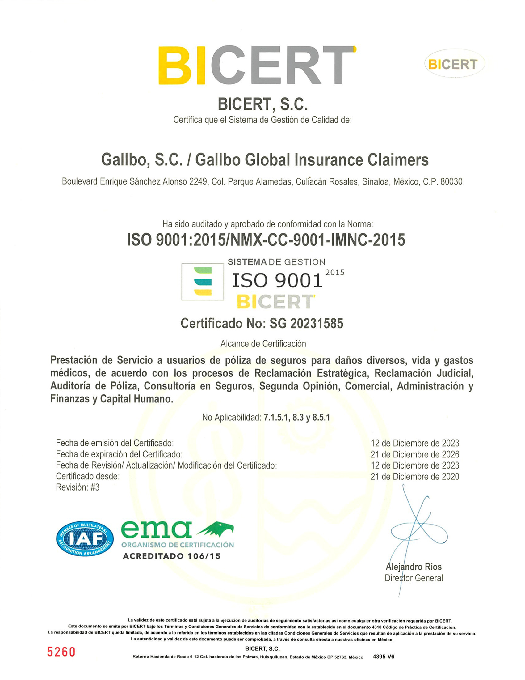 Certificado ISO 9001 - Gallbo 2023